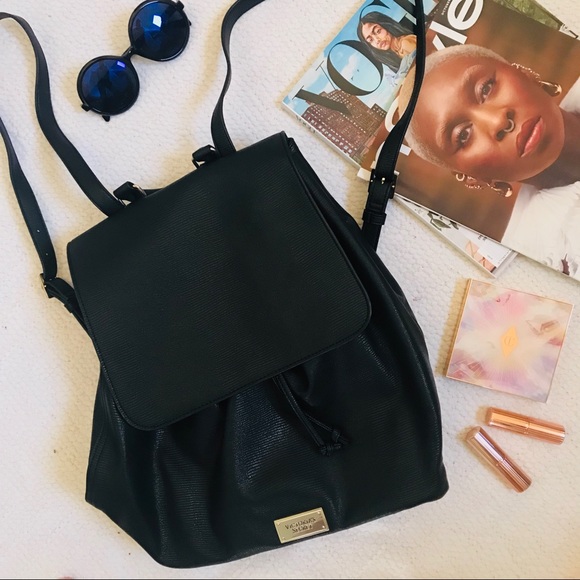 Victoria's Secret Handbags - VICTORIA’S SECRET Black Faux Leather Backpack New